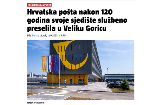 24sata: Hrvatska pošta nakon 120 godina svoje sjedište službeno preselila u Veliku Goricu