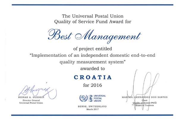 Awards Presented to Croatian Post for Local Quality Surveys