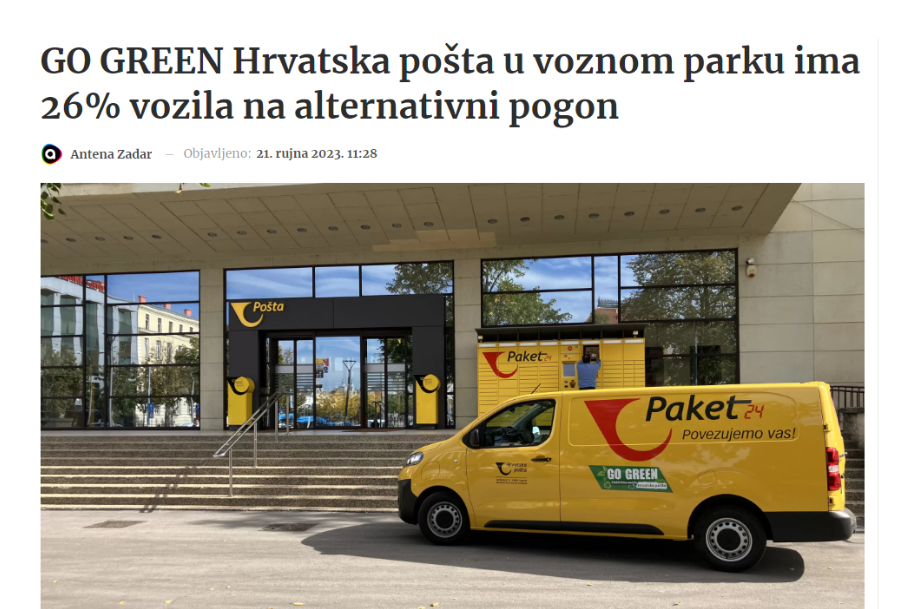 Antena Zadar: GO GREEN Hrvatska pošta u voznom parku ima 26% vozila na alternativni pogon