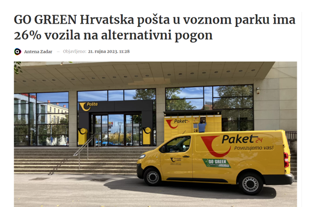 Antena Zadar: GO GREEN Hrvatska pošta u voznom parku ima 26% vozila na alternativni pogon